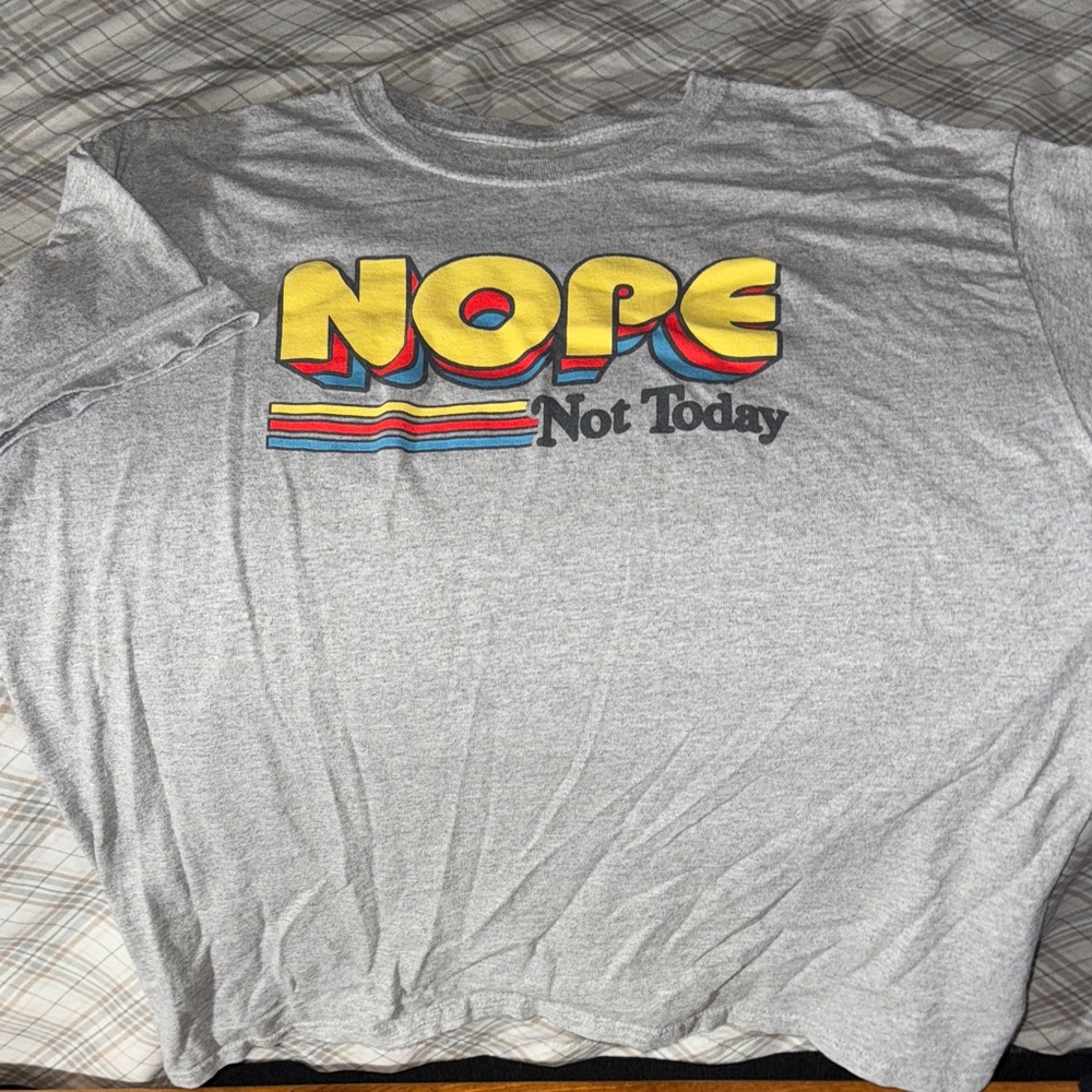 No Brand 'Nope Not Today' Graphic Tee - Gray with Yellow Accent